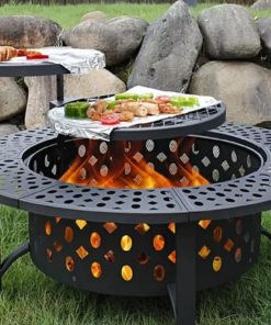 36 Inch Three in One Fire Pit with 2 Grills, Outdoor Wood Burning Fire Pit with Cover, Matchstick, and Circular Waterproof Cover